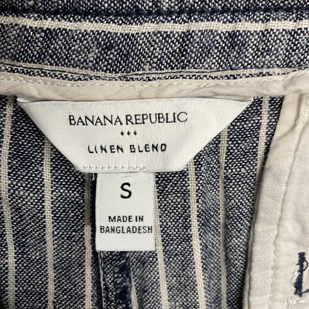 Banana Republic Wide Leg Pants Womens S Blue Stripe Linen Ankle Coastal Beachy